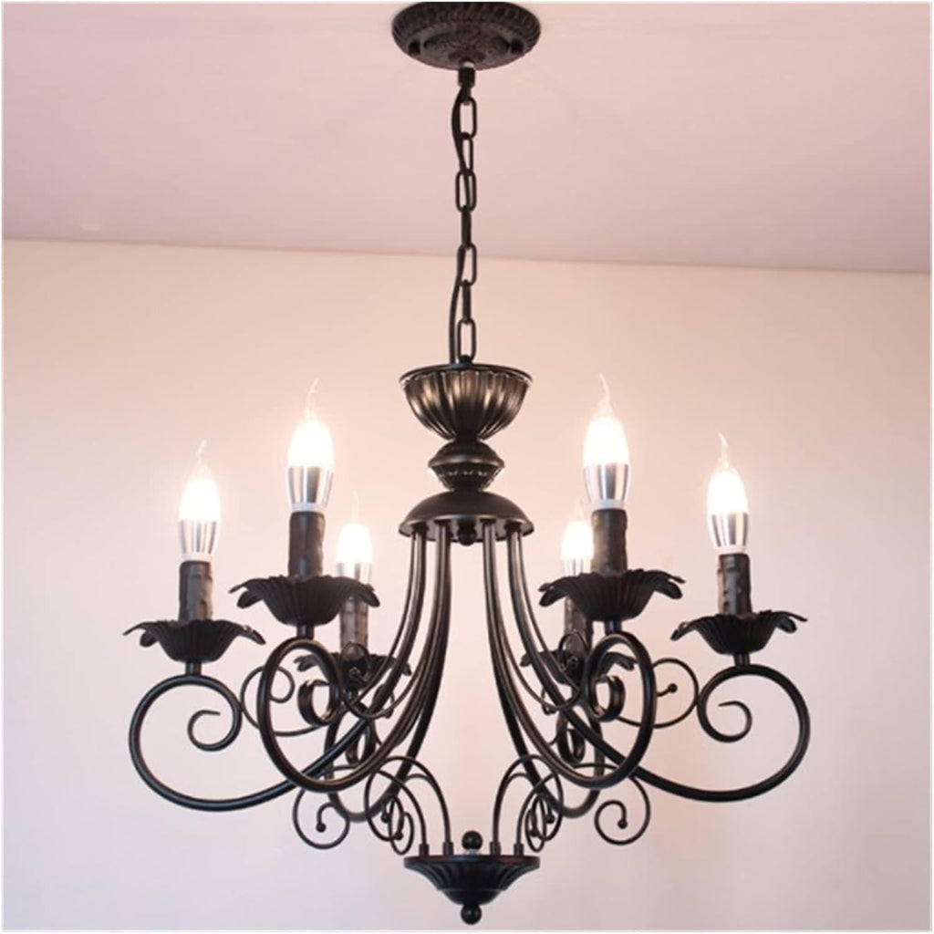 Modern LED Ceiling Light, Chandelier Classic Europe Wrought Iron Lighting Retro Lamp -Living Room Black Beige Metal V-intage Fixture,Chandelier