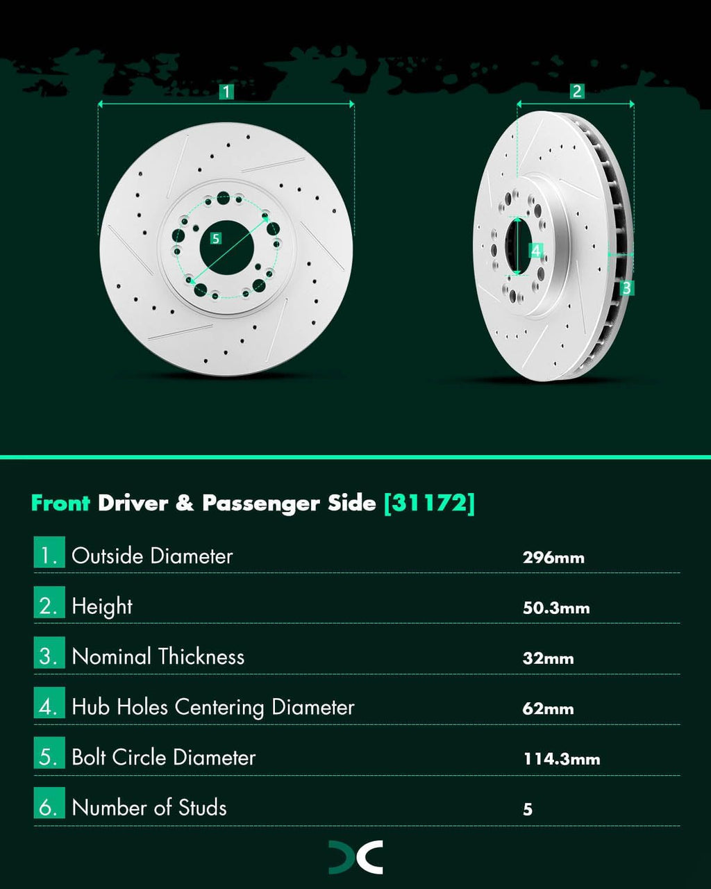 SCITOO Brake Kits - (2) Front Drilled and Slotted Brake Rotors (4) Ceramic Pads for 93-05 for Lexus GS300,98-00 for Lexus GS400,01-05 for Lexus GS430,01-05 for Lexus IS300,02-10 for Lexus SC430