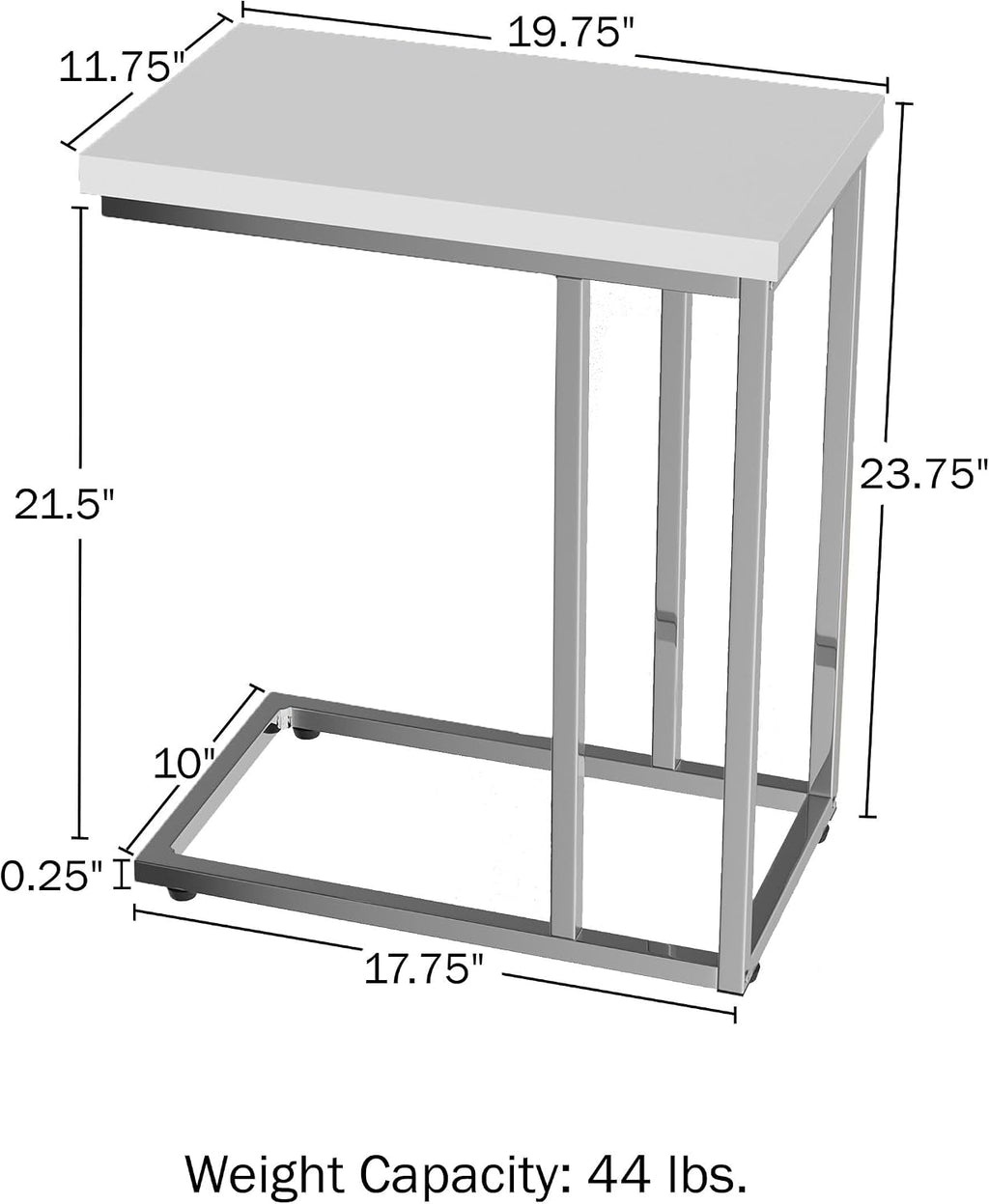 Lavish Home C-Shaped Side Tables Set of 2 – Modern Sofa End Tables or Bedside Nightstands – Space-Saving Laptop Tray Tables for Small Spaces (White)