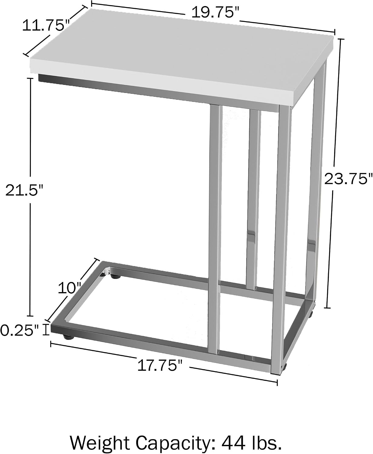 Lavish Home C-Shaped Side Tables Set of 2 – Modern Sofa End Tables or Bedside Nightstands – Space-Saving Laptop Tray Tables for Small Spaces (White)
