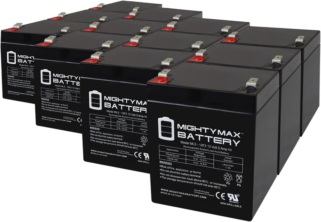 Mighty Max Battery ML5-12F2-12 Volt 5 AH, F2 Terminal, Rechargeable SLA AGM Battery - Pack of 12