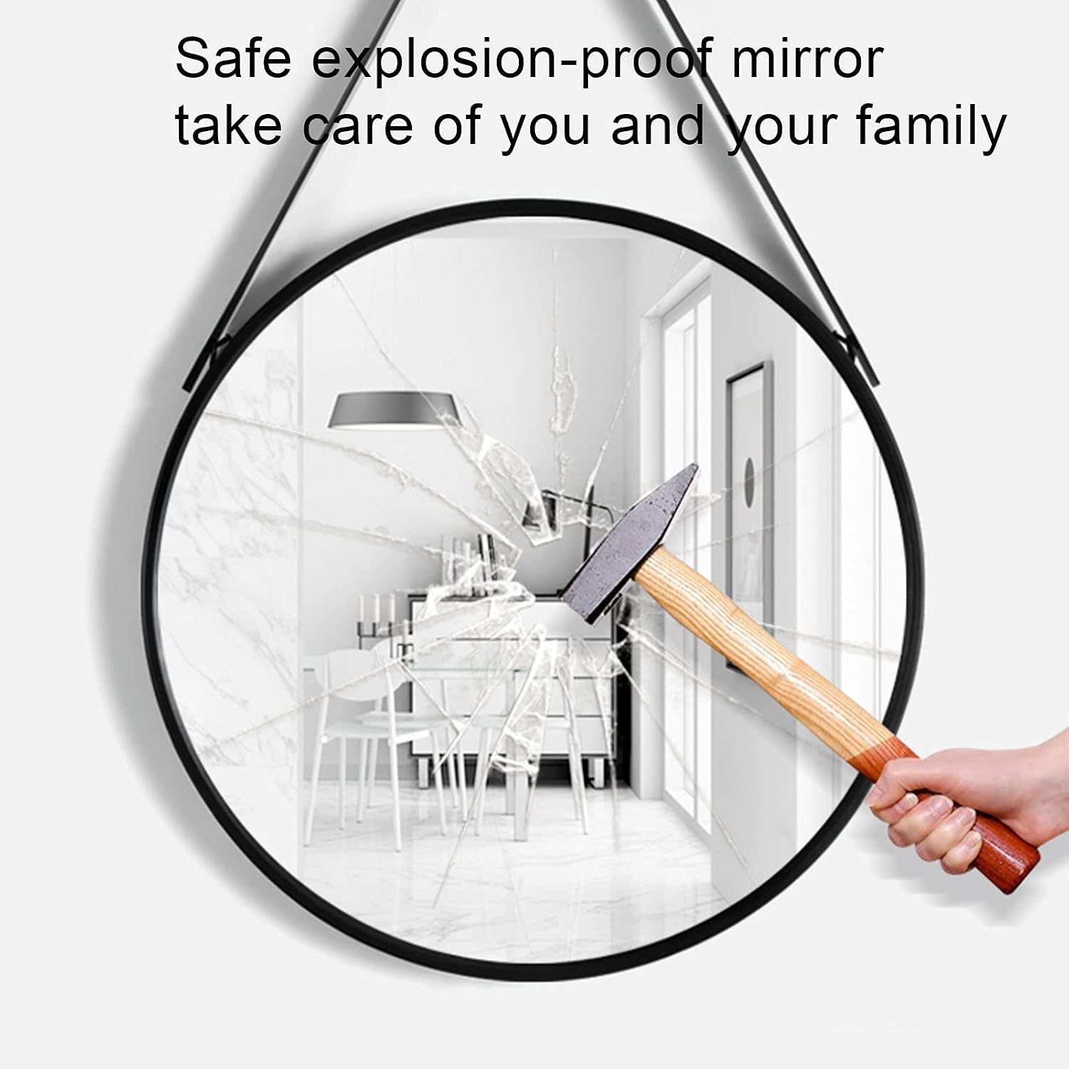 Bathroom Mirror, Round Wall Mirror, Modern Decoration Round Black/White Wrought Iron Frame with Partition, Suitable for Bathroom, Bedroom