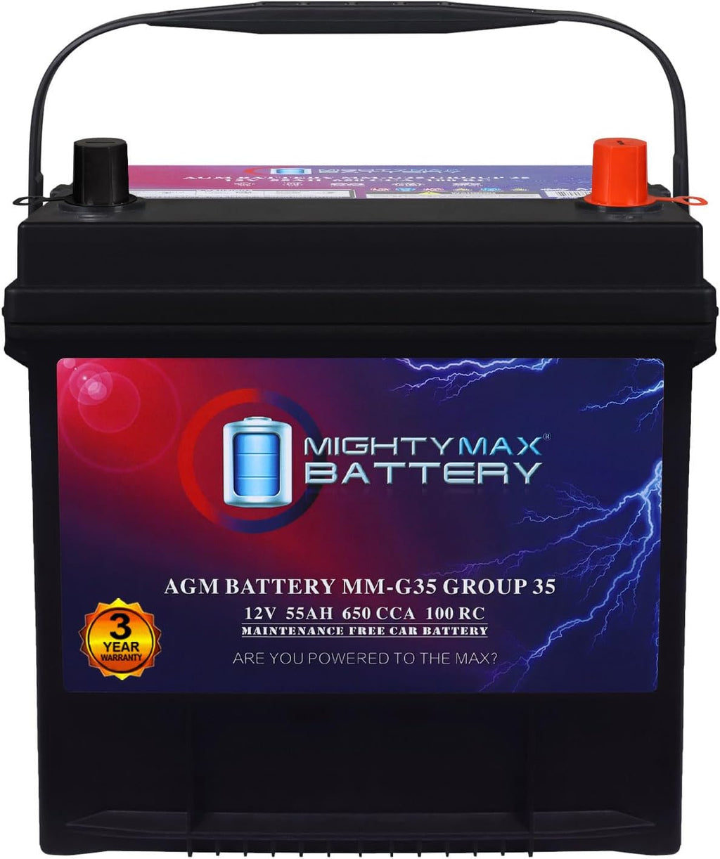 Mighty Max Battery MM-G35 Start and Stop Car BCI Group Size 35 12V 55Ah, 100RC, 650 CCA Rechargeable AGM Car battery