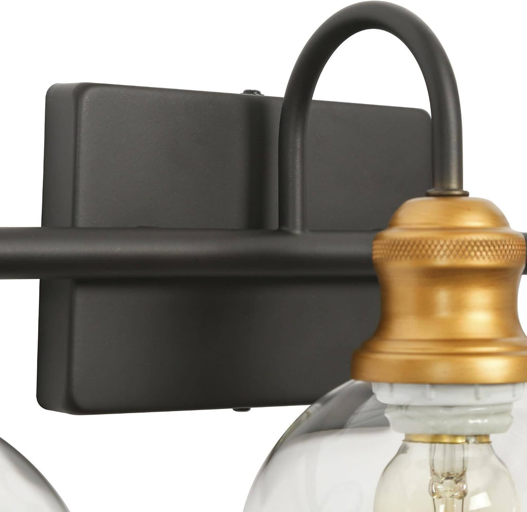 LALUZ Bathroom Light Fixtures, 5-Light Large Black and Gold Vanity Lights for Bathroom with Clear Globe Glass Shade, Modern Farmhouse Bathroom Vanity Lighting Over Mirror, 35.5' L x 7' W x 9' H