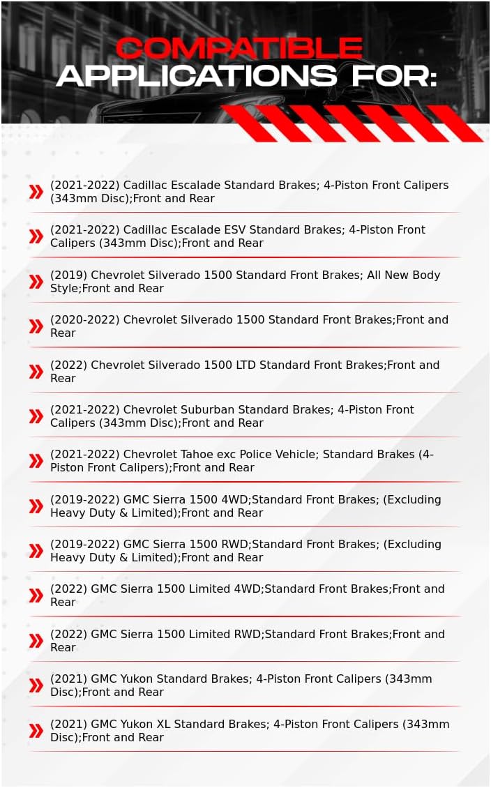 R1 Concepts Front and Rear Brake Kit Fits 2021-2025 Cadillac Escalade, Chevrolet Suburban, Chevrolet Tahoe, GMC Yukon| Off-Road/Tow Pads, Drilled Slotted Rotors| Hardware| 13.5' Front & 13.6' Rear