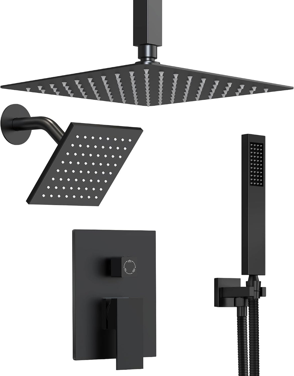 Matte Black 3-Function Shower System with 10' Rainfall & 6' Secondary Shower Head, Handheld Combo Set, Wall Mounted cUPC Certified Pressure Balance Valve
