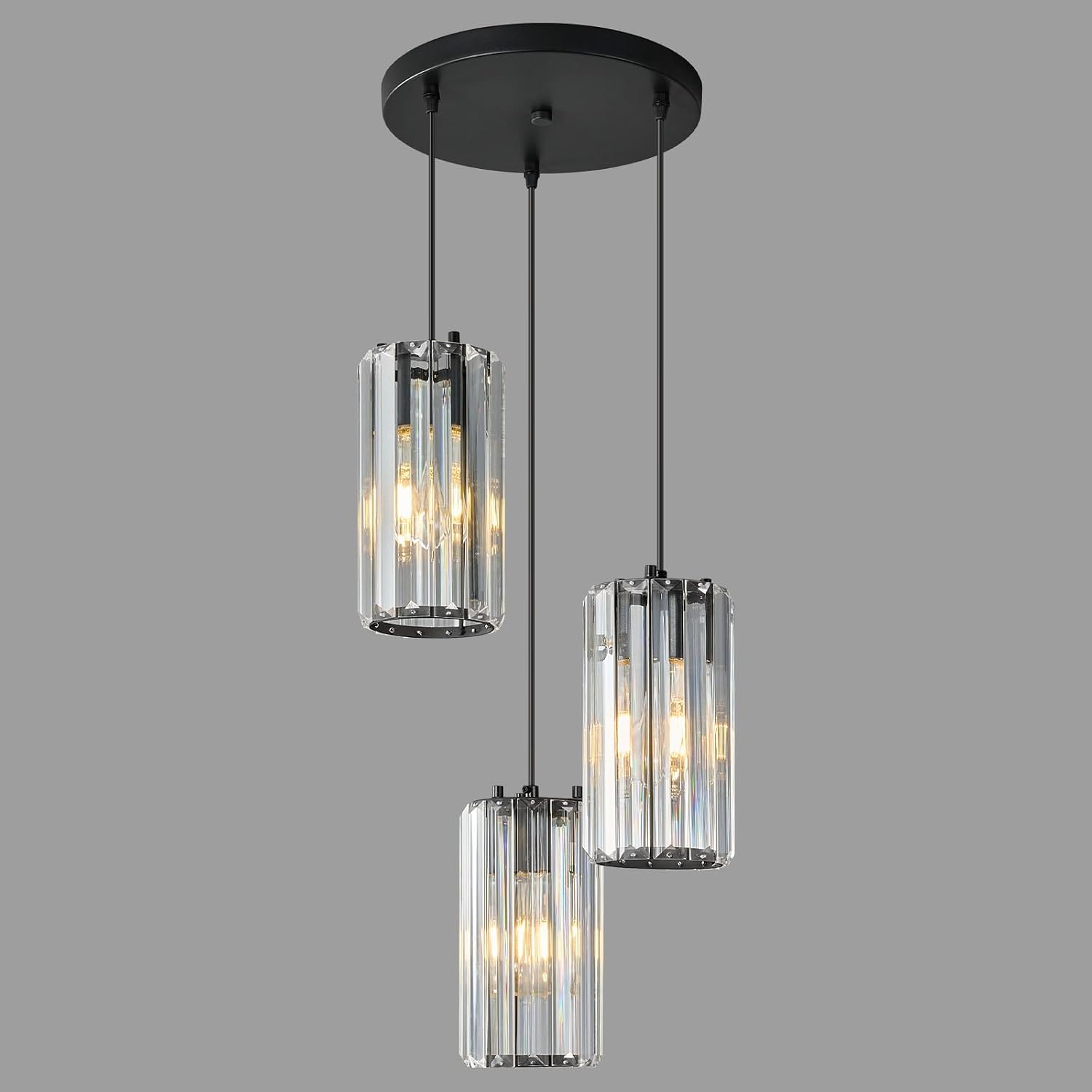 Black Pendant Lighting Modern Pendant Light, Mini Crystal Chandeliers,Adjustable Pendant Light Fixture for Kitchen Island Dinning Room Corridor Bedroom(Gold 3-Light)