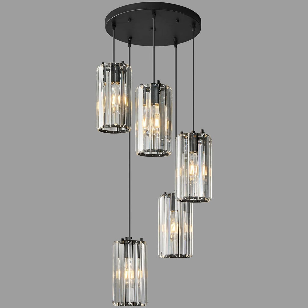 Black Pendant Lighting Modern Pendant Light, Mini Crystal Chandeliers,Adjustable Pendant Light Fixture for Kitchen Island Dinning Room Corridor Bedroom(Gold 5-Light)