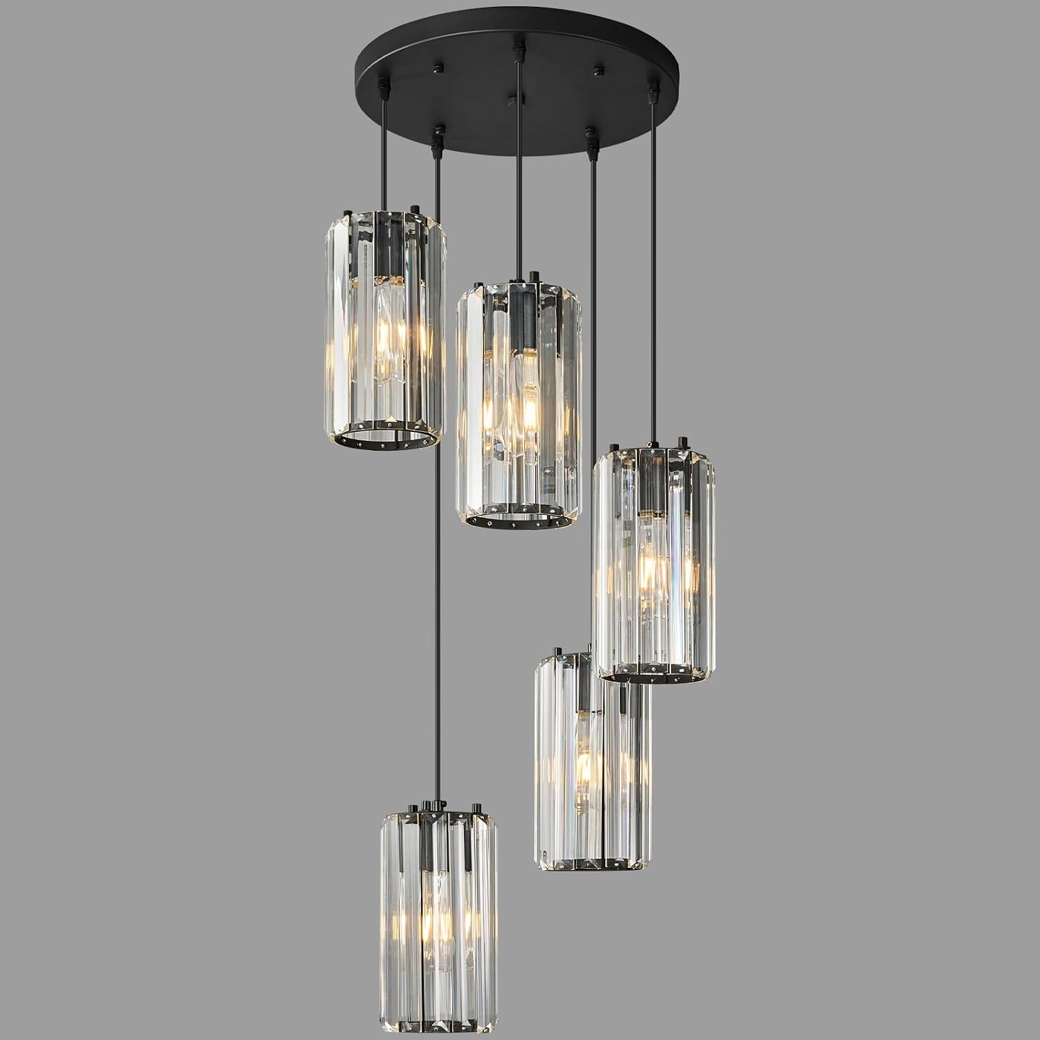 Black Pendant Lighting Modern Pendant Light, Mini Crystal Chandeliers,Adjustable Pendant Light Fixture for Kitchen Island Dinning Room Corridor Bedroom(Gold 5-Light)