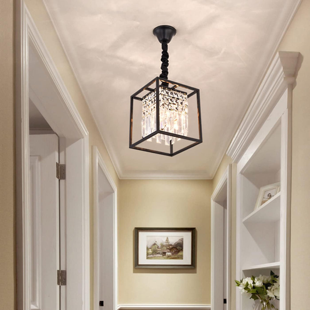 Braiton Modern Mini Crystal Chandelier Wrought Iron Frame with Glass Crystals Pendant Lights Bathroom Corridor Cafe bar Porch Interior Lighting,Black,2 Light