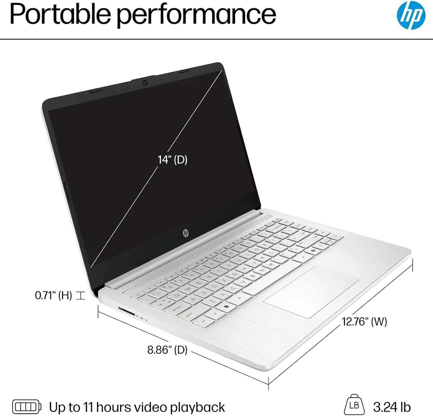 HP 2025 Student Business Laptop Computer - w/1 Year Office 365, 16GB RAM, 128GB UFS & 256GB SD Card, Ai Copilot Intel 4-Core Processor, HD Display, Windows 11 Pro(Silver)