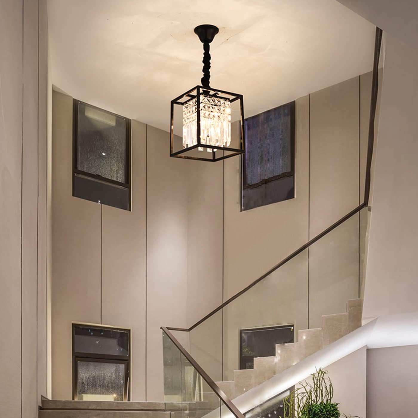 Braiton Modern Mini Crystal Chandelier Wrought Iron Frame with Glass Crystals Pendant Lights Bathroom Corridor Cafe bar Porch Interior Lighting,Black,2 Light