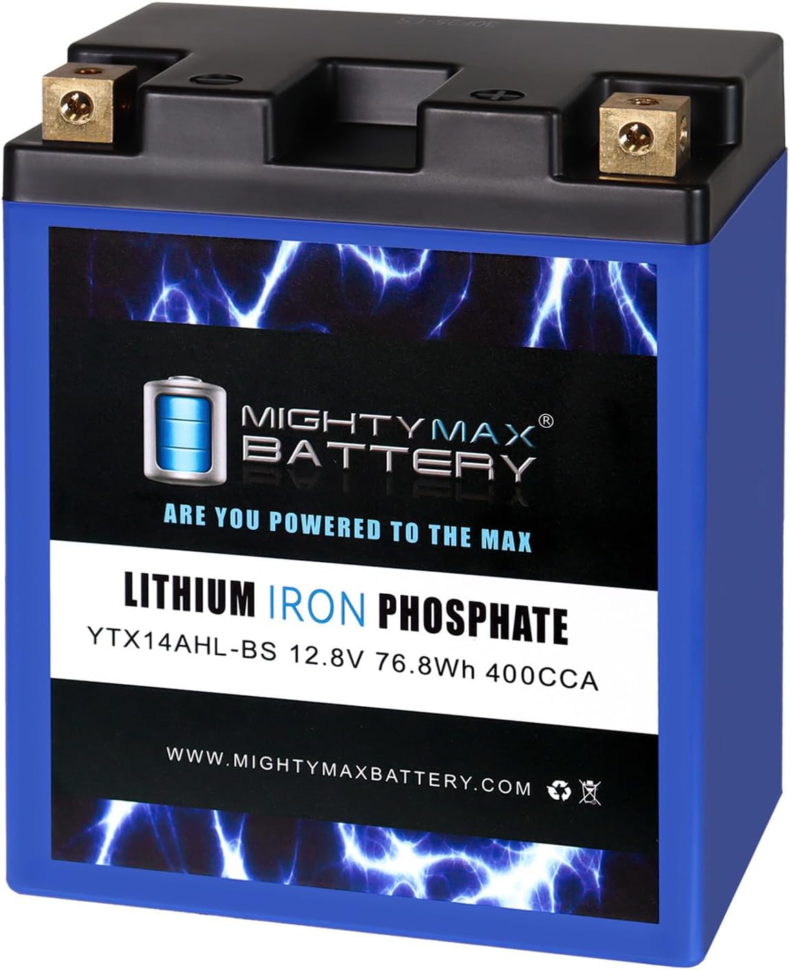 Mighty Max Battery YTX14AHL-BS LIFEPO4-12 Volt 12 AH, 400 CCA, Lithium Iron Phosphate (LiFePO4) Battery
