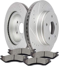 [SCITOO Brake Kits] - (2) Front Drilled and Slotted Brake Rotors (4) Ceramic Pads for 2004-2006 for Dodge for Durango,2002-2005 for Dodge for Ram 1500