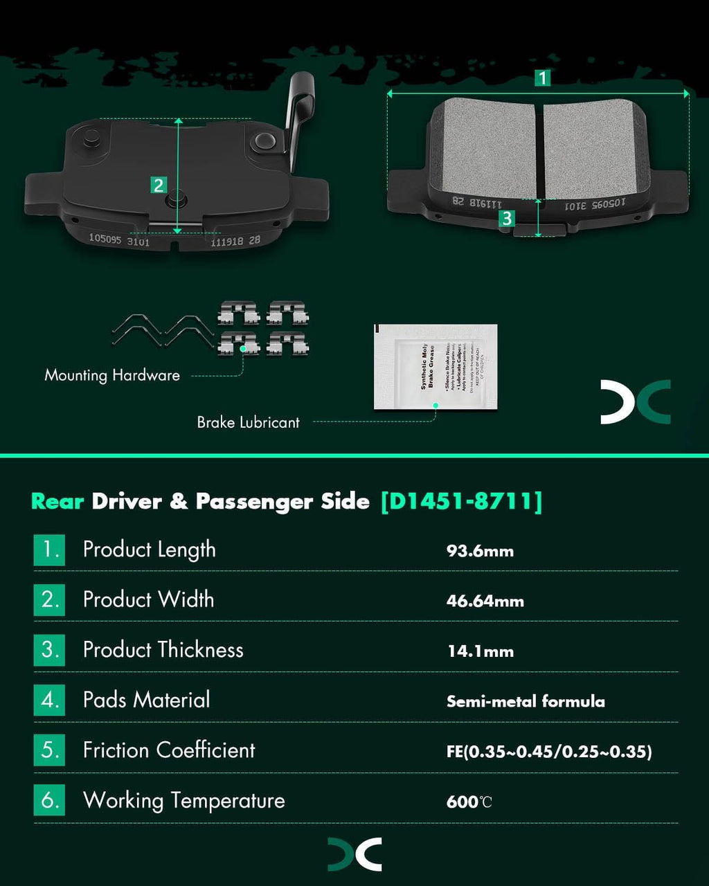 SCITOO Front 11.1' Rear 11.09' Brake Pads and Rotors Kits Fit For Honda For Accord 2008 2010 2011 2012 2014 2015 2016 2017