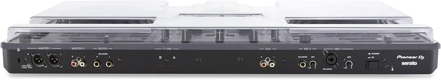 Pioneer DDJ-REV5 4-deck DJ Controller with Decksaver DS-PC-DDJREV5 Polycarbonate Cover, Cans50 Professional Headphones and LPT5000 Laptop Stand