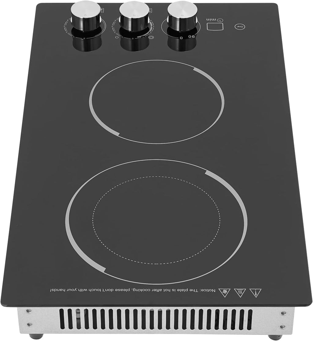 Induction Cooker, Built-In Electric Cooktop 2 Burners Electric Stove Top, 1700W Microcrystalline Panel Cooktop, 5 Power Levels, Knob Control, LED Screen, Child Safety Lock,110V