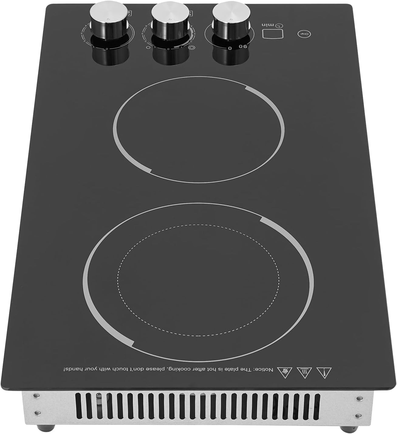 Induction Cooker, Built-In Electric Cooktop 2 Burners Electric Stove Top, 1700W Microcrystalline Panel Cooktop, 5 Power Levels, Knob Control, LED Screen, Child Safety Lock,110V