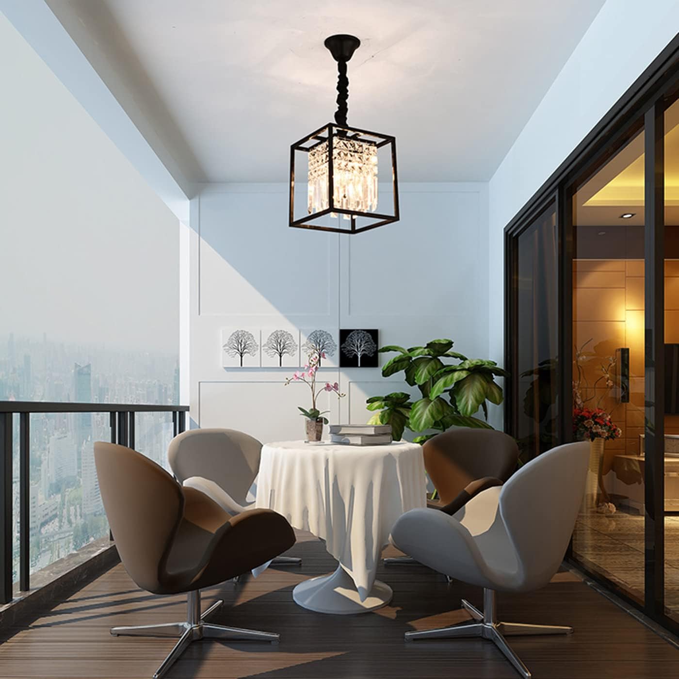 Braiton Modern Mini Crystal Chandelier Wrought Iron Frame with Glass Crystals Pendant Lights Bathroom Corridor Cafe bar Porch Interior Lighting,Black,2 Light