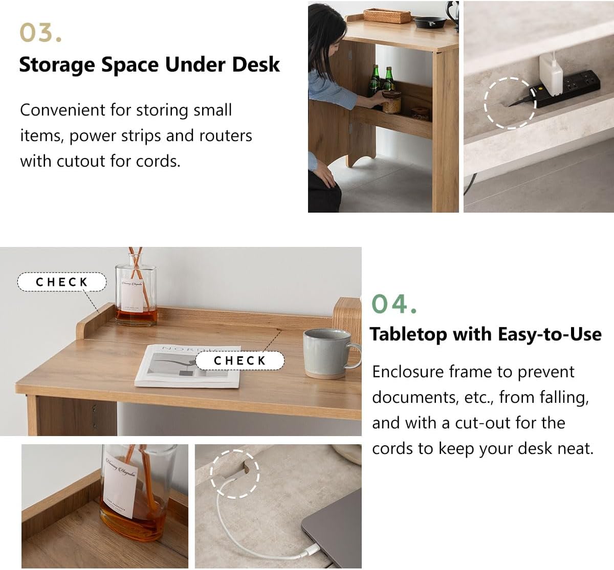 EMOOR Folding Desk TATAMU Wooden Panels (Oak), Space-Saving Rectangular Table No Assembly Easy to Fold and Store