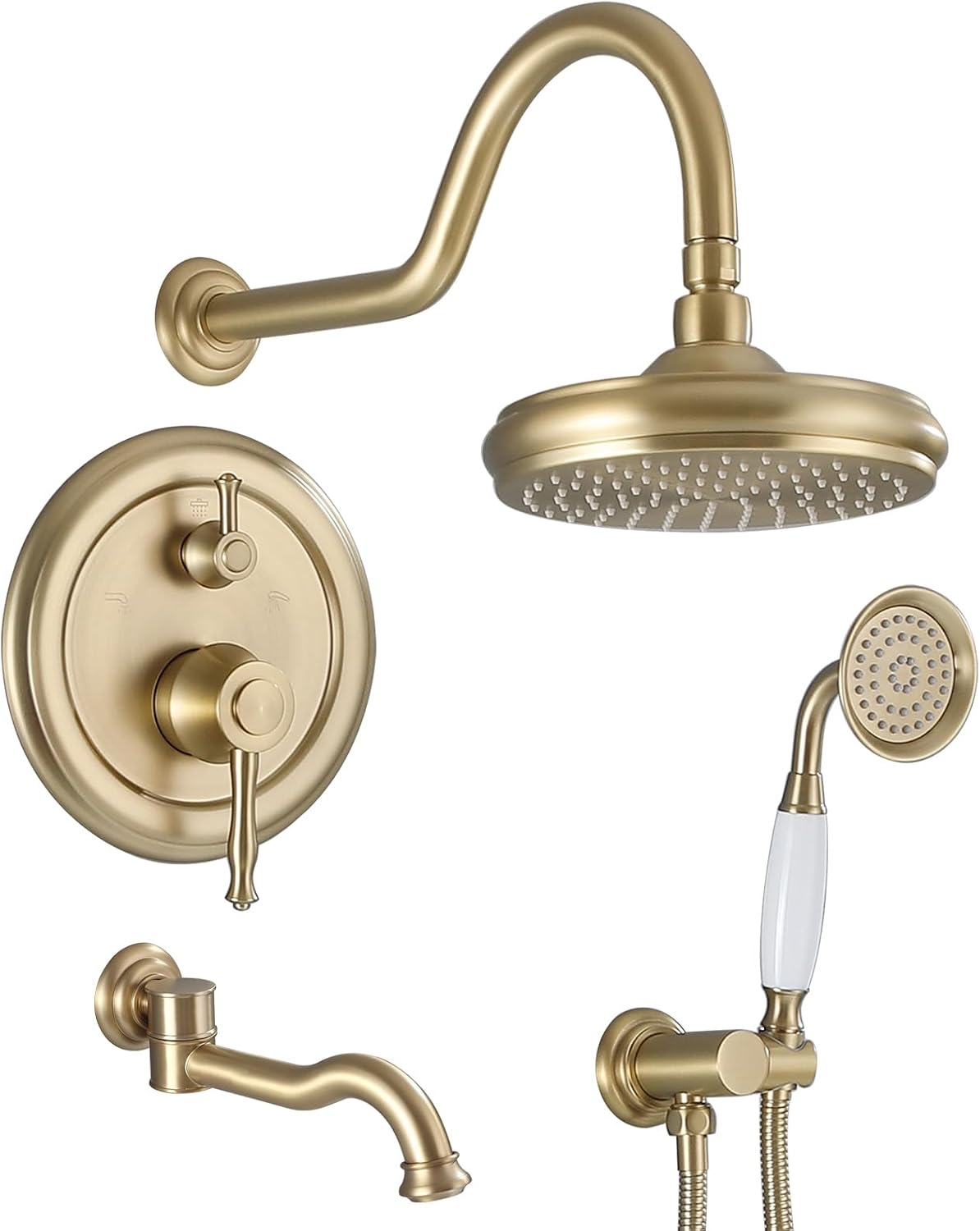 Rainfall Shower System with Handheld Sprayer,Brushed Gold Antique Shower Faucet Sets,Shower Fixture Combo with Brass Pressure Balance Valve,Complete Shower System Kit with Foldable Tub Spout
