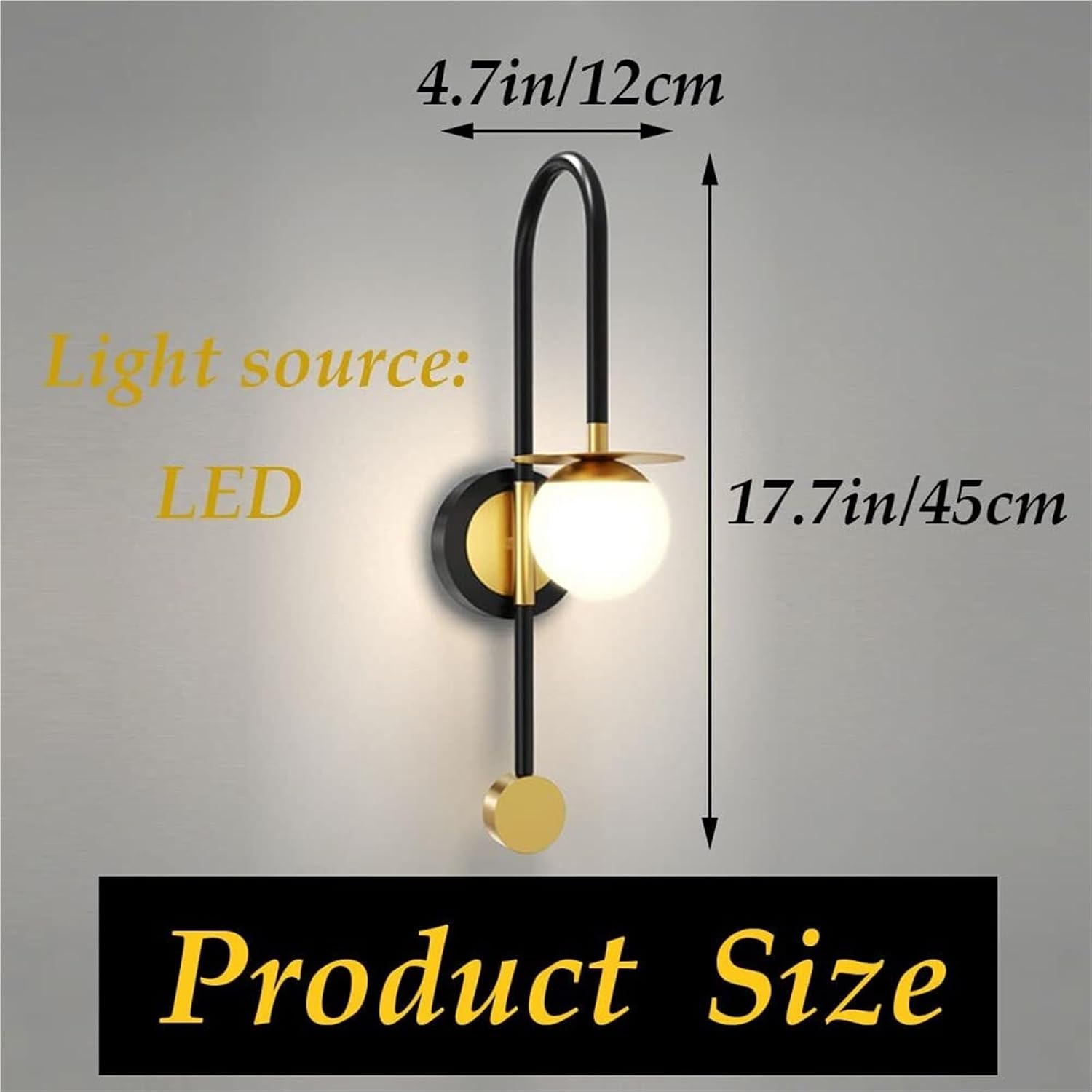 Modern Wall Sconces, Indoor Decor Black Wall Lamps for Bedroom, Tri-Color Dimmable Metal Wrought Iron Spherical Wall Light Fixtures, for Living Room Cafe Bathroom