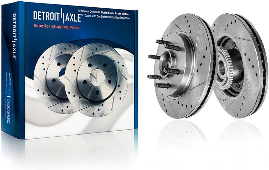 Detroit Axle - 2WD 6 Lug Front Drilled & Slotted Brake Rotors Passenger Side Brake Caliper Replacement for 2004-2005 Ford F-150
