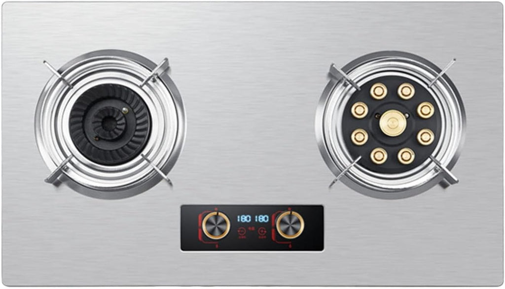 Stainless Steel Gas Stove 2 Burners, 5.2KW Built-in Gas Cooker Plug and Play, Accidental Flameout Protection Device, LPG/Natural Gas Kit(NG)