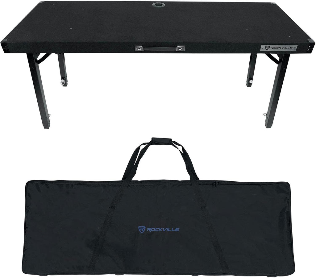 Rockville RTBL4 Adjustable Height DJ Table Folding Legs 20x60 Inch, Portable, Non-Slip Surface, Carry Bag Included, for Mobile DJs and Event Performers