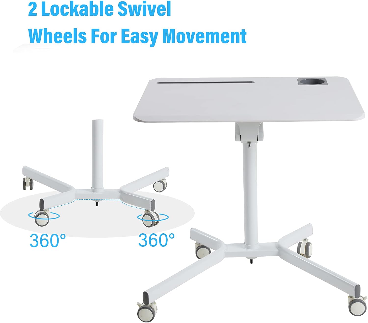 Lipo Mobile Sit Stand Desk - Height Adjustable Standing Laptop Desk Cart Rolling Couch Table on Wheels White Workstation with Gas Spring Riser for Home Office Classroom