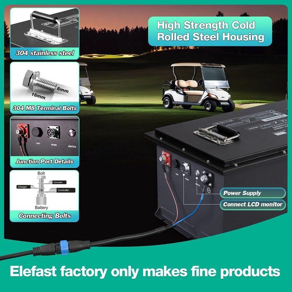 36V 105AH Lithium Golf Cart Battery with 2.8-inch LCD Touchscreen and 25A Fast Charger,Built-in Bluetooth and 200A BMS,Up to 6000+ Deep Cycle,Perfect for Golf Carts,Club Car,Lawnmower