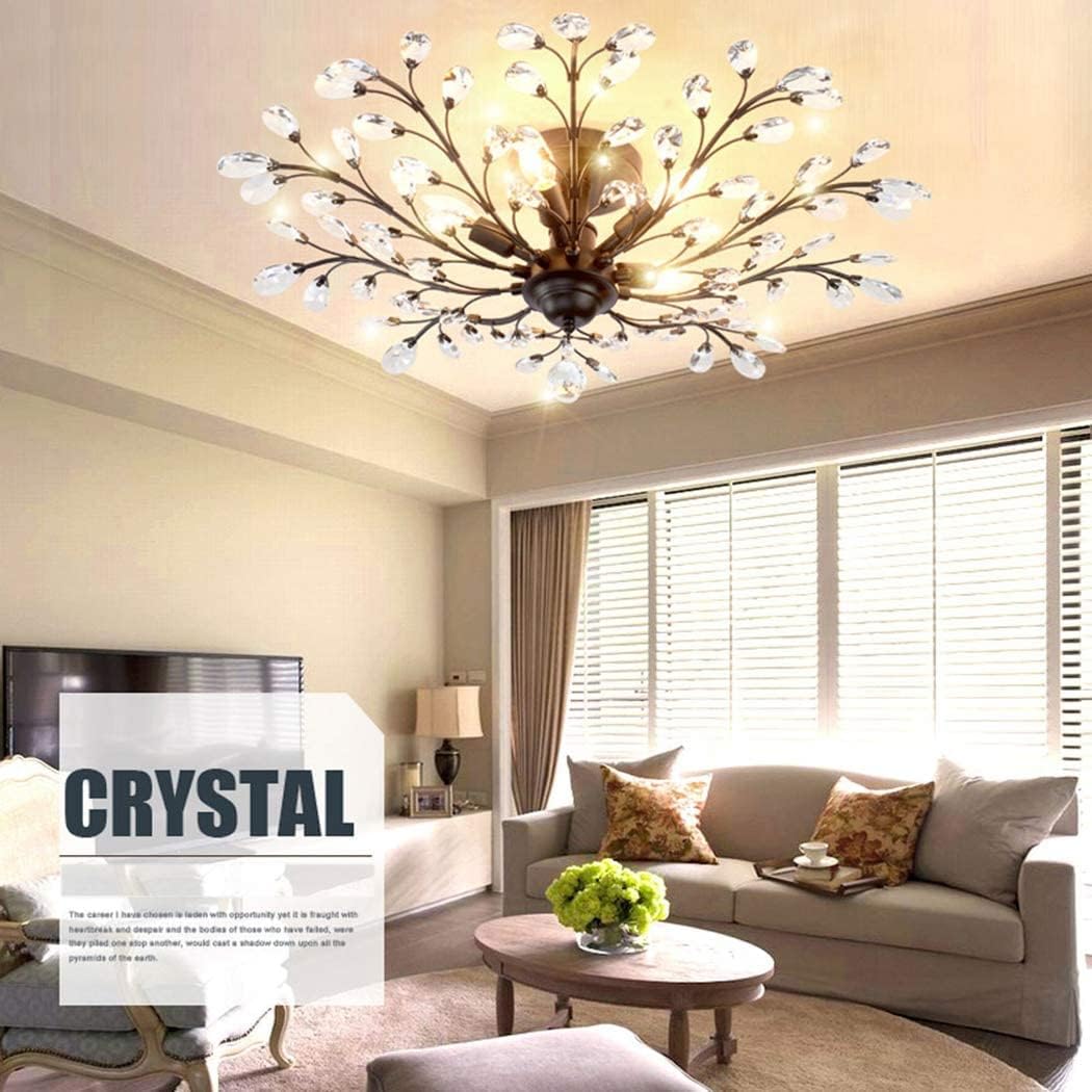 ASHES Ceiling Pendant Light, V-intage Crystal Branches Chandelier Wrought Iron Ceiling Light Flush Mounted Fixture with 4 Light for Living Room Bathroom Bar Loft Club (Color : Bronze)