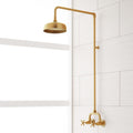 Signature Hardware 922235 Baudette Exposed Pipe Shower System with Rainfall Shower Head, Shower Arm, and Cross Handles - Brushed Gold