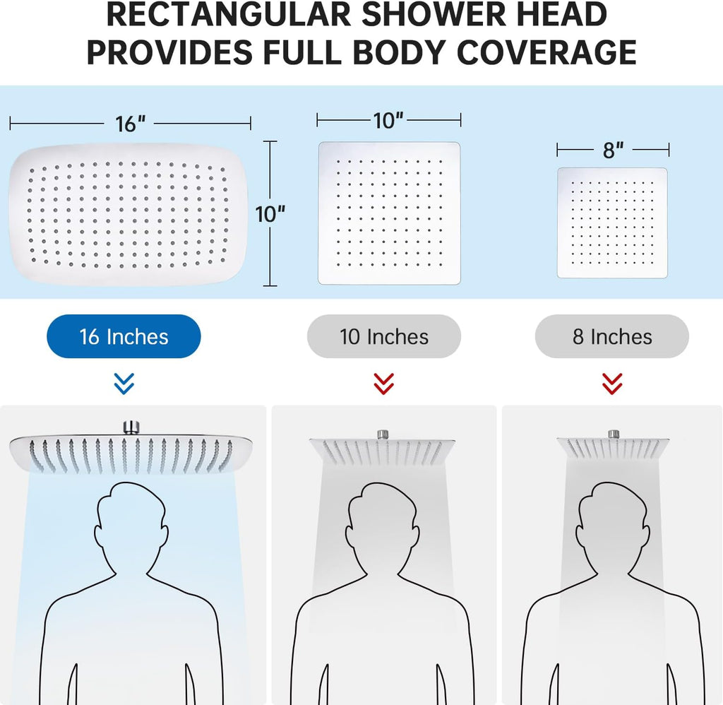 G-Promise All Metal 16 Inches Rainfall Shower Head with Handheld Spray Combo, 3 Settings Diverter, Adjustable Extension Arm with Lock Joints, 71 Inches Stainless Steel Hose (Chrome)