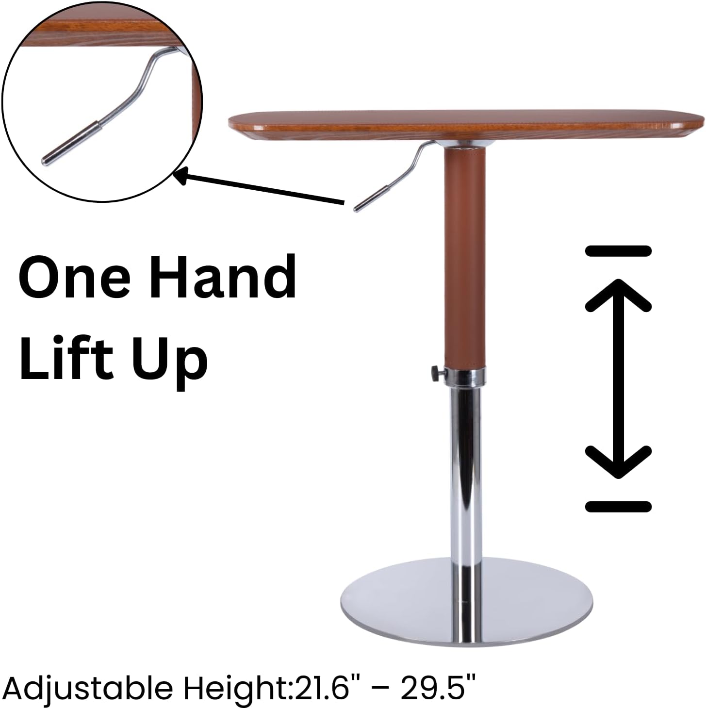 Adjustable Swivel Table with Faux Saddle Leather Cover & Heavy Duty Metal Chassis, Large Laptop Stand for Bed, Sturdy TV Tray for Eating, Modern Couch Table for Living Room