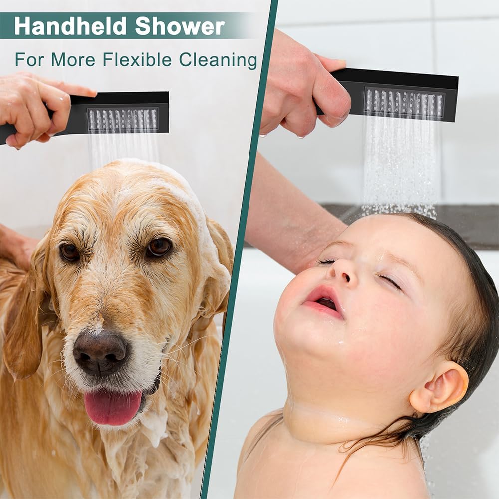Shower Faucet Set Shower System, STARBATH 10' Wall Mount Rain Shower Head and Handheld Spray for Two Person, Rainfall Shower System with Diverter Valve and Trim Kit Complete,Matte Black