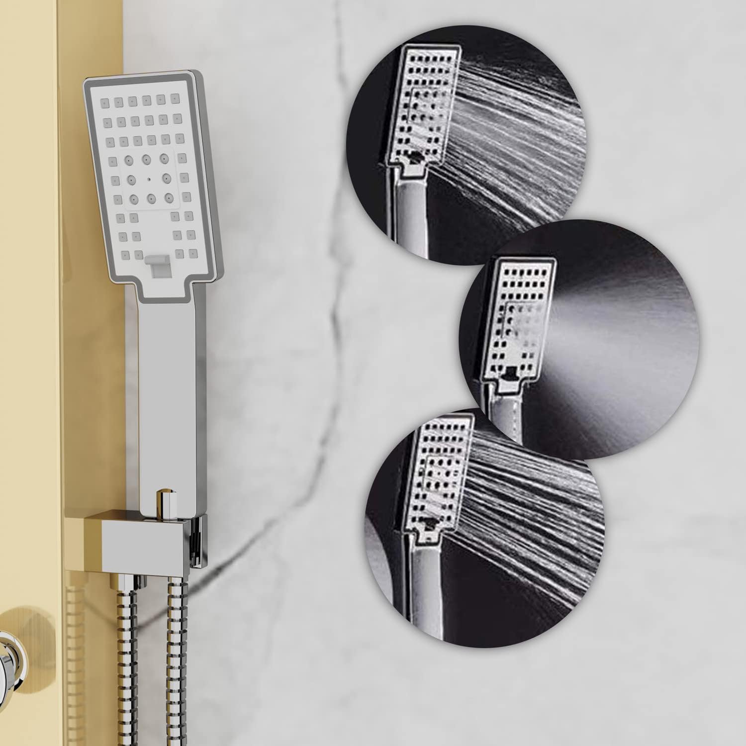 ELLO&ALLO LED Shower Panel Tower System, Rainfall and Mist Head Rain Massage Stainless Steel Shower Fixtures with Adjustable Body Jets, Brushed Gold