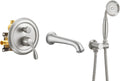 DASAN Antique Wall Mount Tub Filler Faucet with Hand Held Shower, Brushed Nickel Bathtub Faucet with Sprayer Wall Mounted Roman Bath Tub Faucet Set with High Flow Rough in Valve, AT201TF-BN