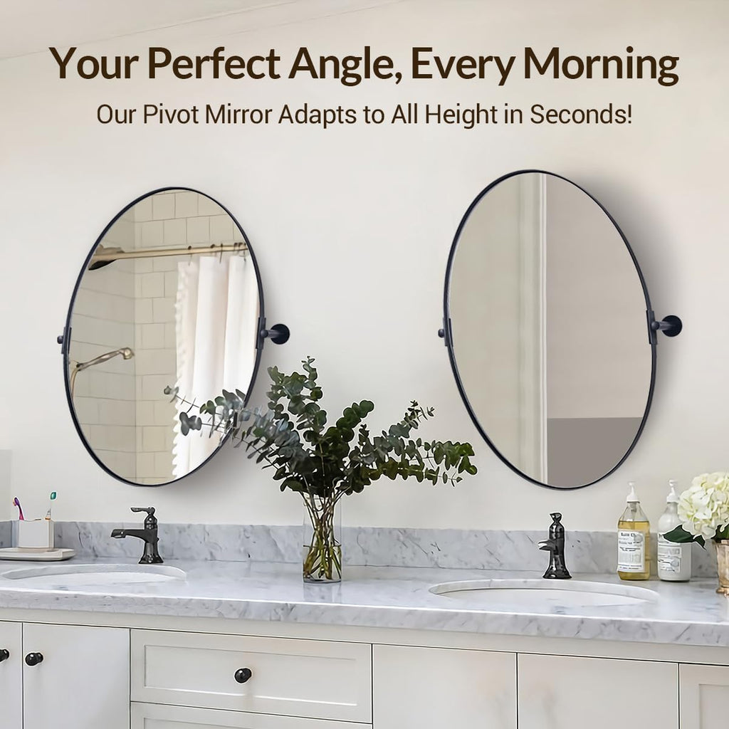 MOON MIRROR Black Pivot Mirror, Wall Mirror for Bathroom 24x36'', Oval Black Vanity Mirror, Oval Pivot Bathroom Mirror, Tilting Bathroom Pivoting Mirror for Wall Mounted (Overall 27.75' x 36')