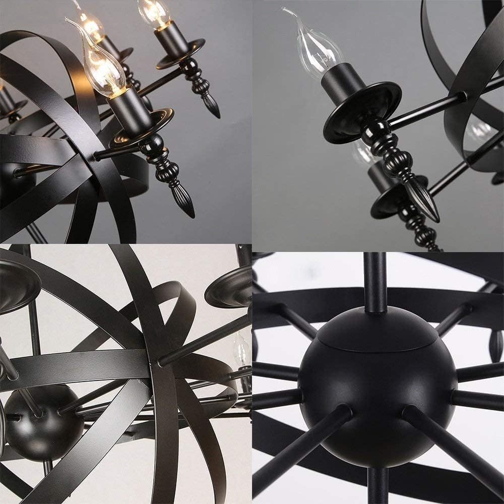 Black Metal Chandelier 6 Lights E14 Wrought Iron Pendant Light Castle Style Medieval Ceiling Light Fixture Round Candle Hanging Light,Chandeliers