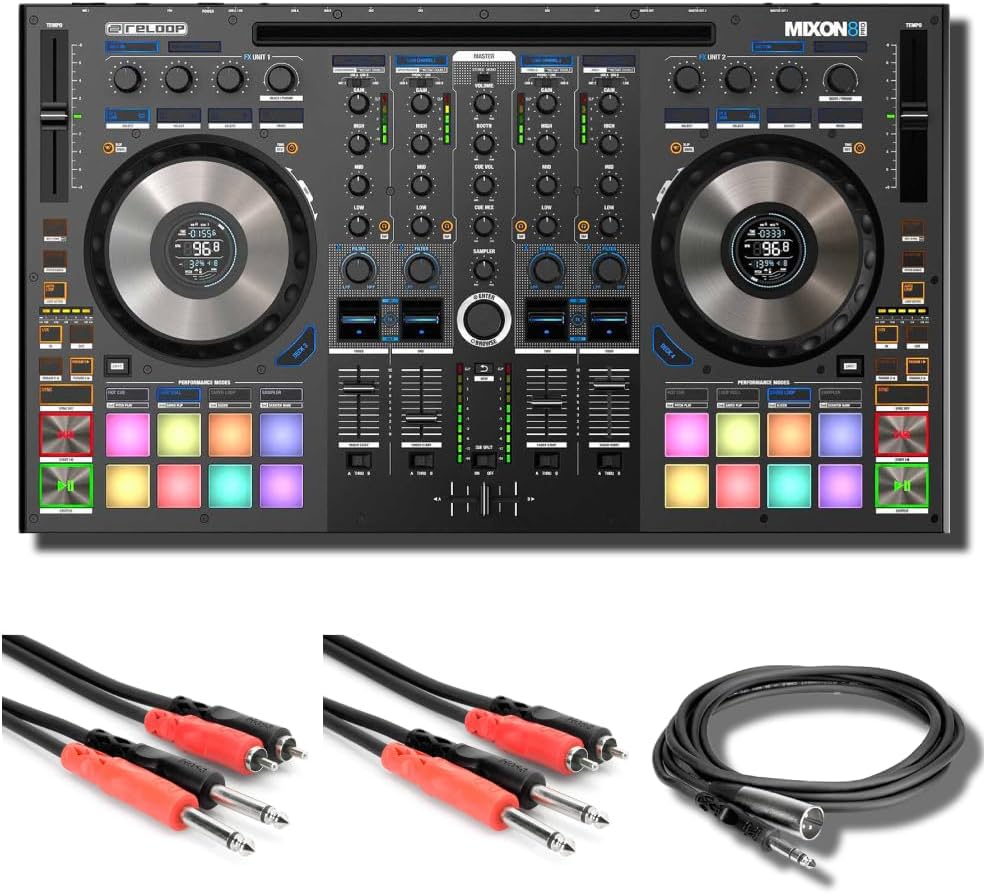 Reloop Mixon 8 Pro DJ Controller for Serato DJ with Essential Cables for Connecting to DJ Controllers and StreamEye Polishing Cloth