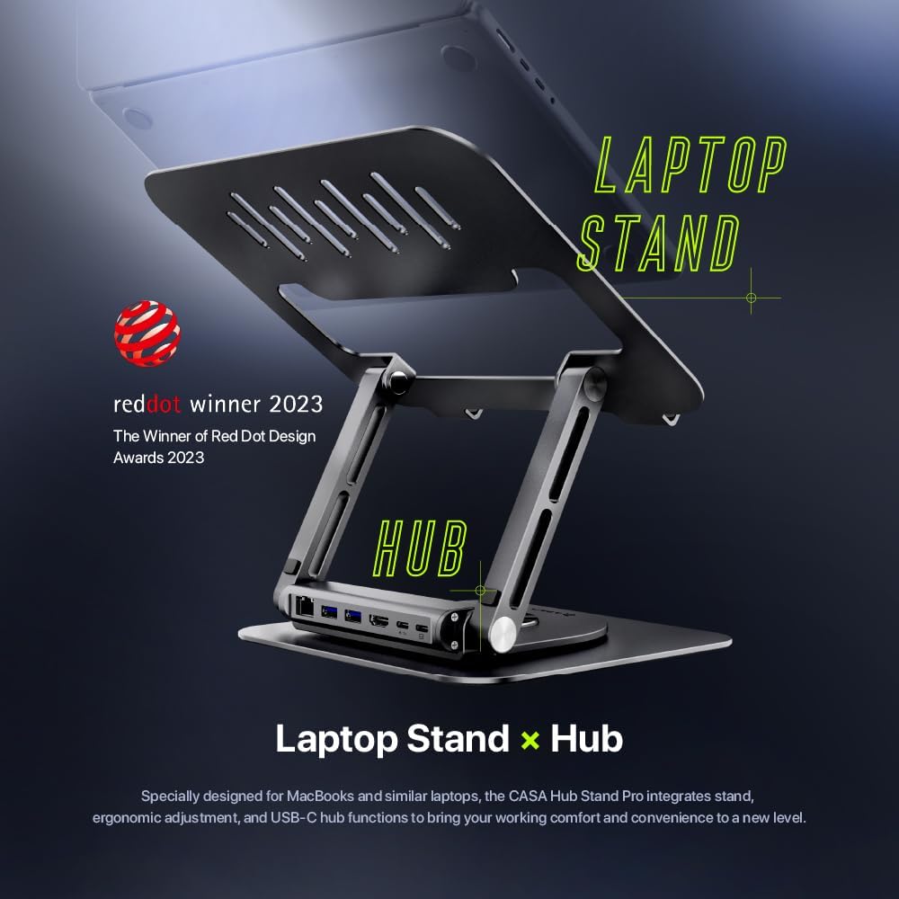ADAM elements Hub Stand Pro 6-in-1 USB-C Laptop Docking Station, Foldable Laptop Stand with 4K HDMI, 100W PD & USB 3.0 for MacBook Pro/Air M4-M1, iPad & USB-C Laptops