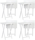 PJ Wood Conventional Solid and Sturdy Wood Construction Portable Folding TV Snack Tray Table Desk Serving Stand, White (8-Piece Set)