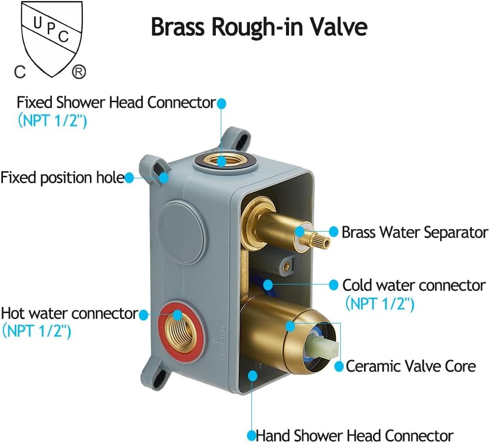 Brushed Gold Shower System 8 Inch Bathroom Luxury Rain Mixer Shower Combo Set Wall Mounted Rainfall Shower Head and Handheld System Shower Faucet Set Rough-in Valve Body and Trim Kit