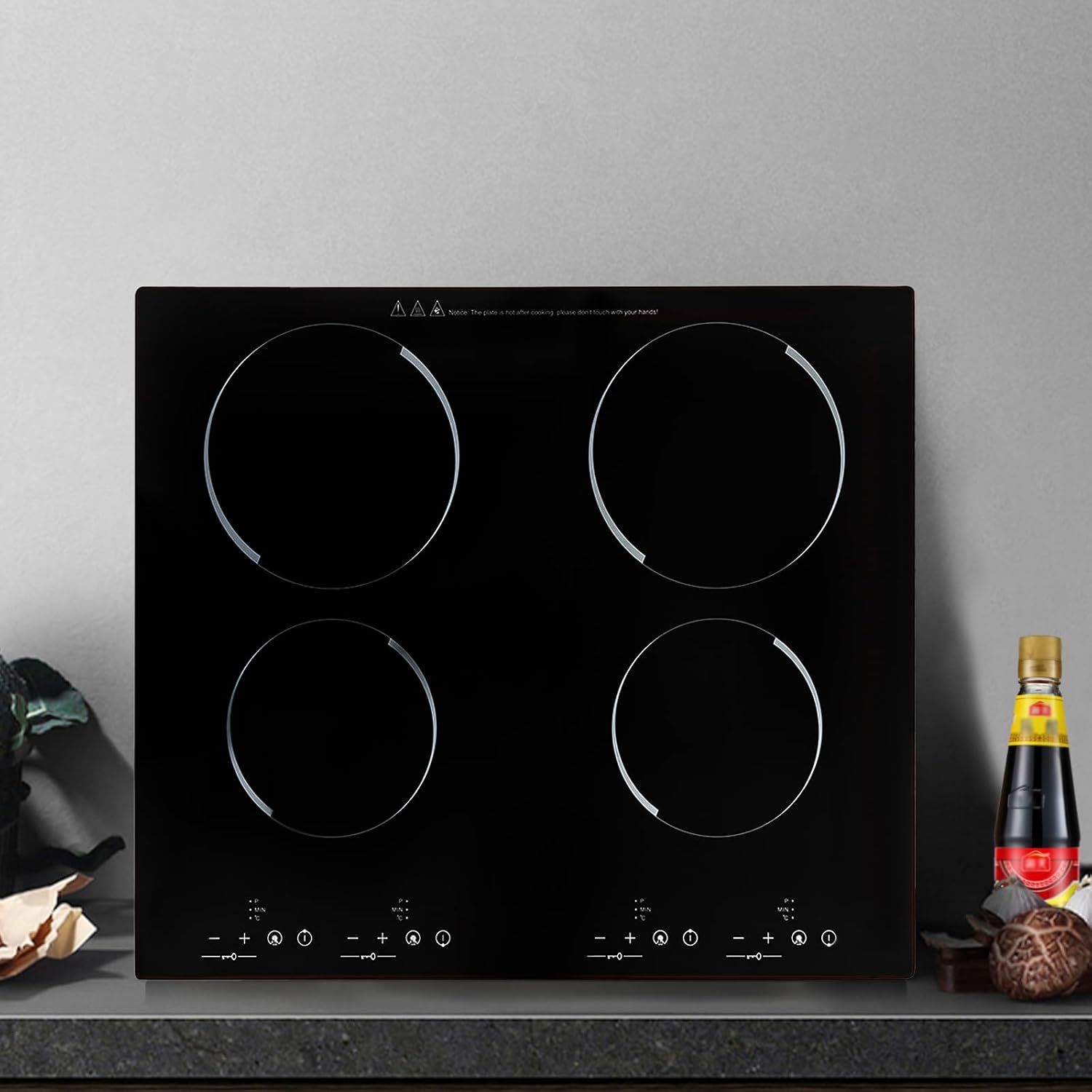 3000W 4 Burners Electric Ceramic Induction Cooktop Built-in Cooktop Electric Stove Top with 4 Electric Burners, 9 Heating Level, Safety Lock, Sensor Touch Control (900W+600W+900W+600W)