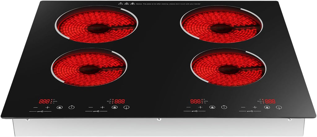 Electric Stove Top Burner, 3000W 110V Induction Cooktop with 9 Power Gears, 4 Burner Electric Cooktop for Kitchens Snack Bars Hotels Restaurants, Stewing Frying Boiling Steaming