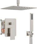 Ceiling Mount Shower System, Shower Faucet Set with 12-Inch Rain Showerhead and Handheld Spray Combo, High-Pressure Showerheads Set with Valve and Trim Kit, Brushed Nickel