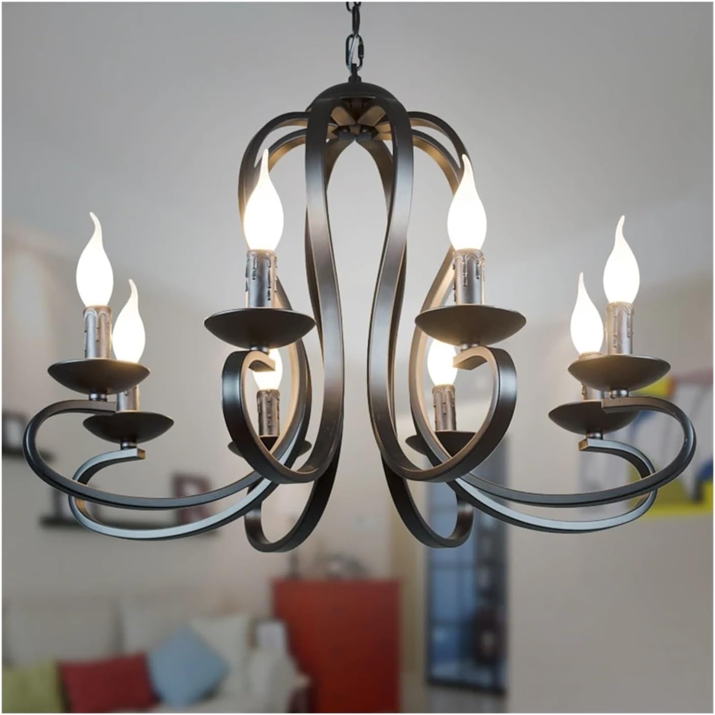 Modern Modern Candle Chandelier Light Fixture Black Wrought Iron Home Lighting,Chandelier LED Ceiling Light