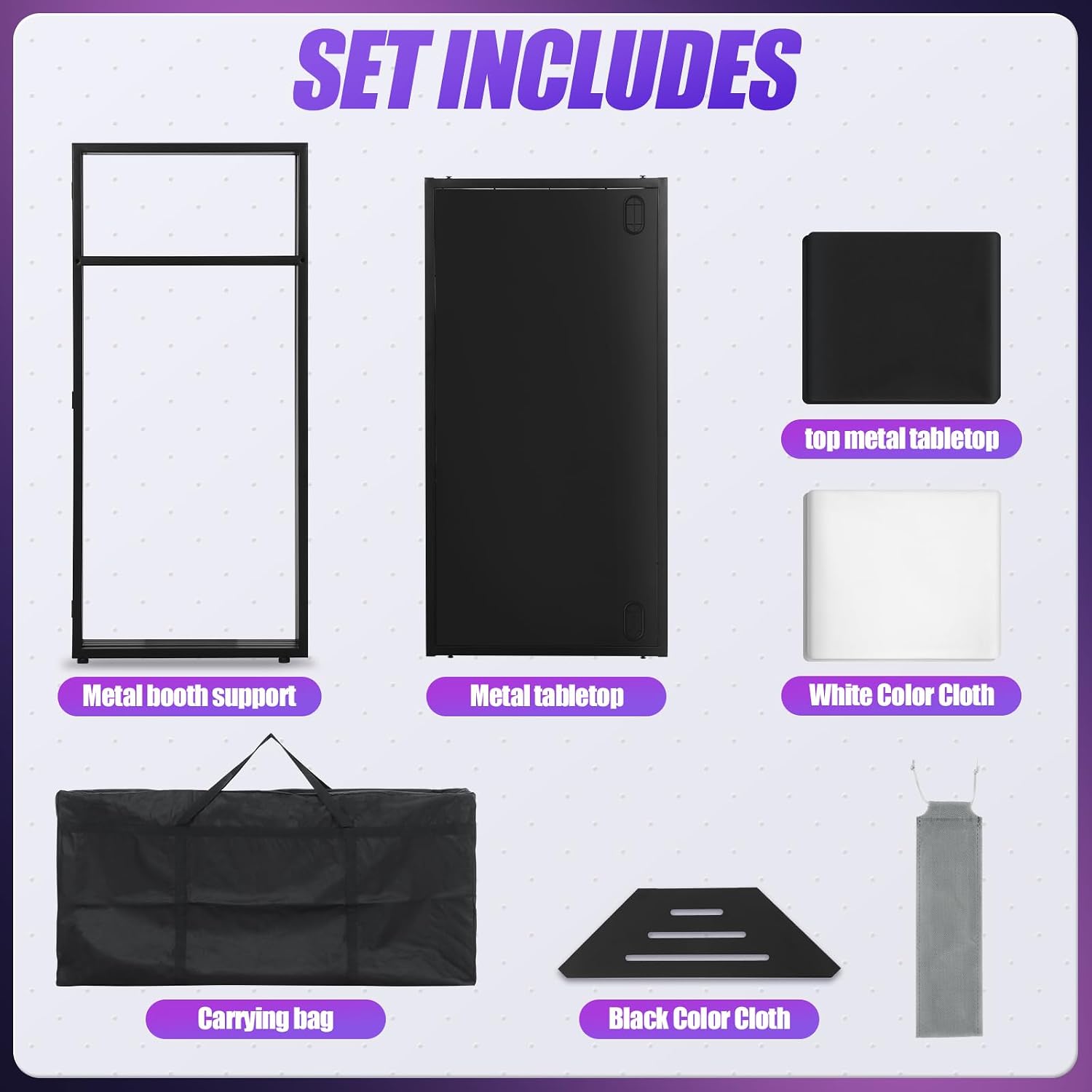 BAVNNRO DJ Booth Stand Portable, 44'x41'x21' DJ Facade Table Station with Black & White Scrim & Carry Bag, Metal Foldable Frame DJ Stand for Weddings, Parties & Events