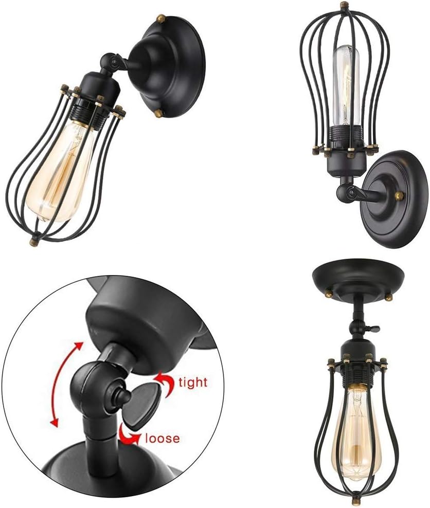 Adjustable Cage Wall Sconce, 3-Pack Vintage Industrial Wire Cage Lampshade Antique Minimalist Mini Iron Wrought Wall Light Fixture for Bar Club Loft - Black
